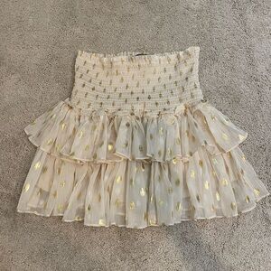 Do + Be gold polka dot smocked ruffle mini skirt